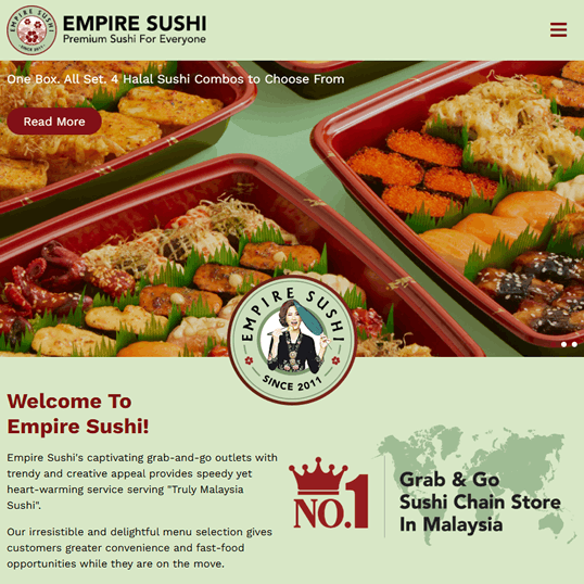 Empire Sushi website design close-up